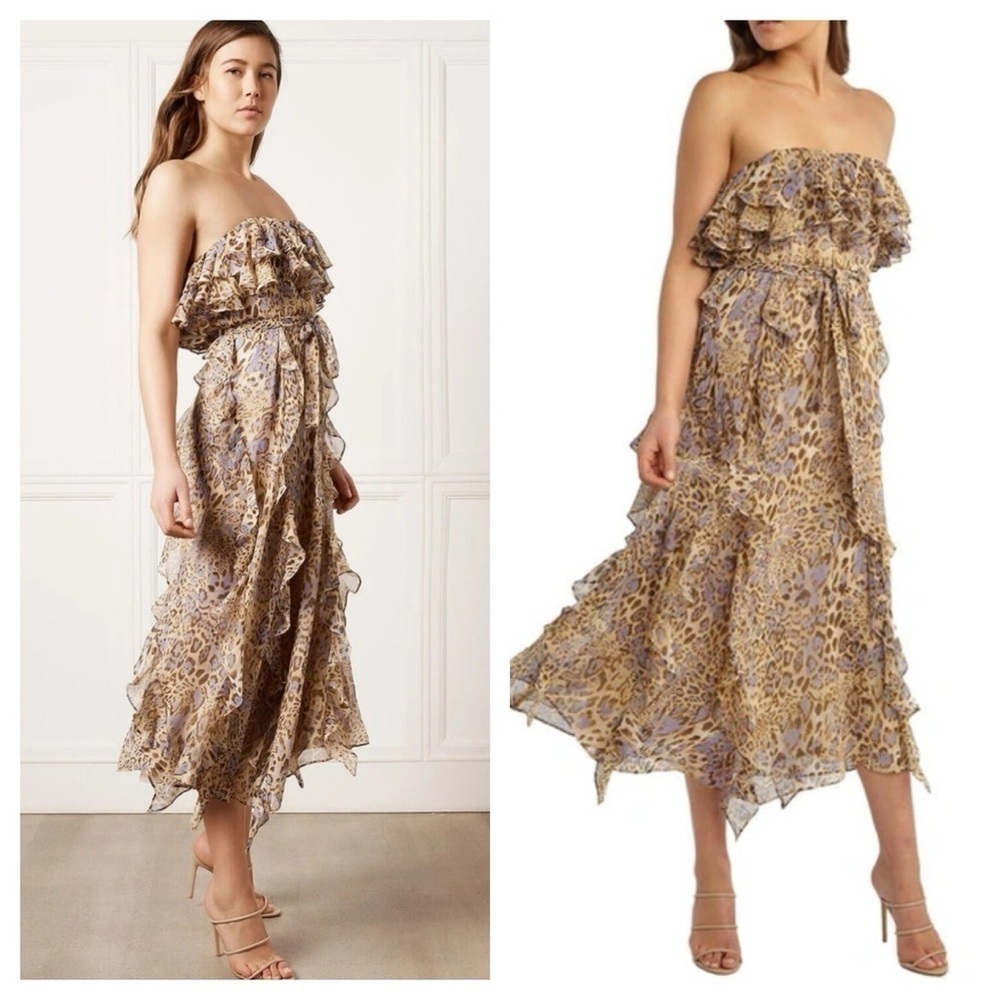 Bardot Rumi Leopard Chiffon Midi Dress size 12 Blue Leo NWT